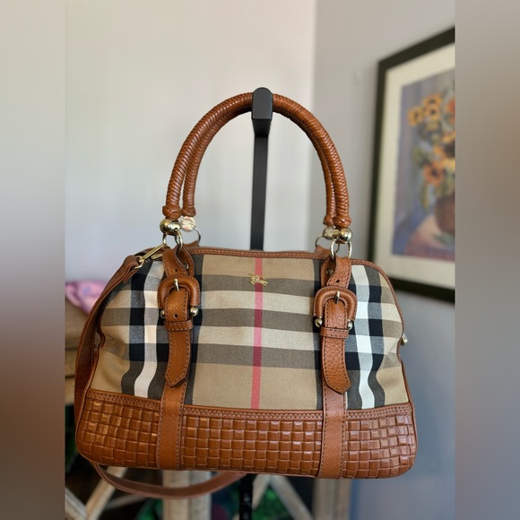 BURBERRY NOVA CHECK LARGE SATCHEL BOHO WEAVING UNIQUE BAG W CROSSBODY STRAP - Picture 1 of 12